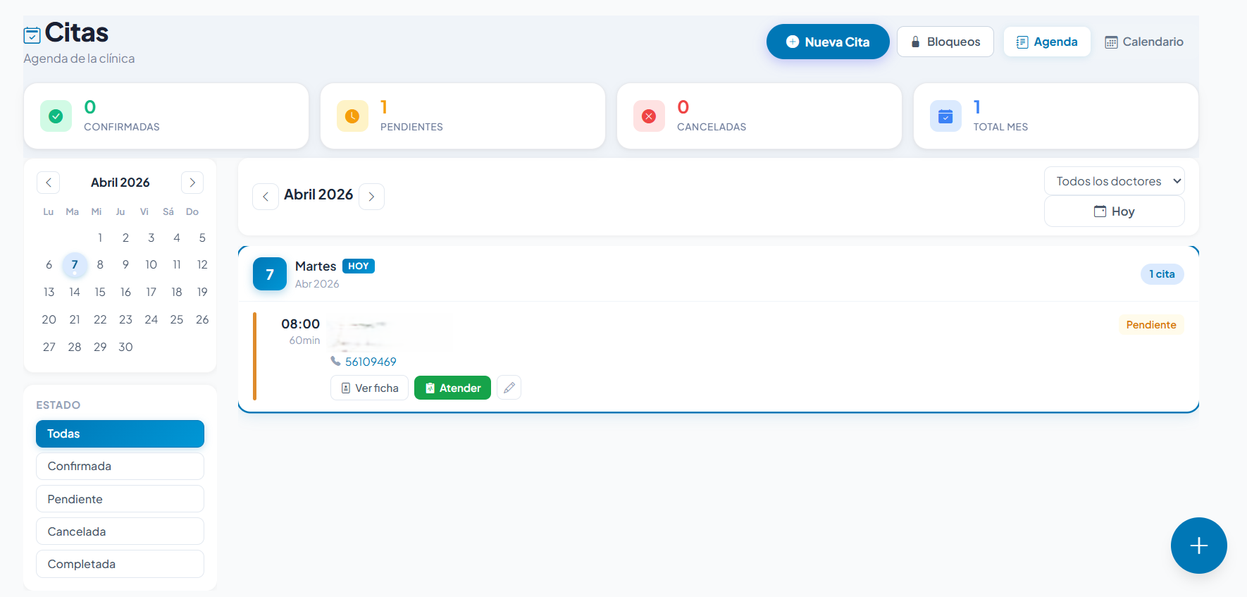 Vista de agenda de citas DentaCli