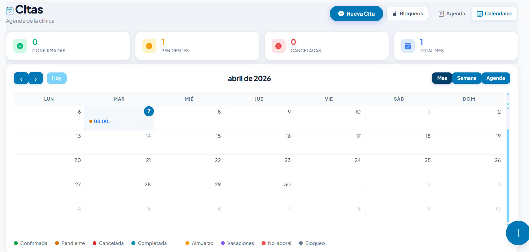 Calendario de citas DentaCli